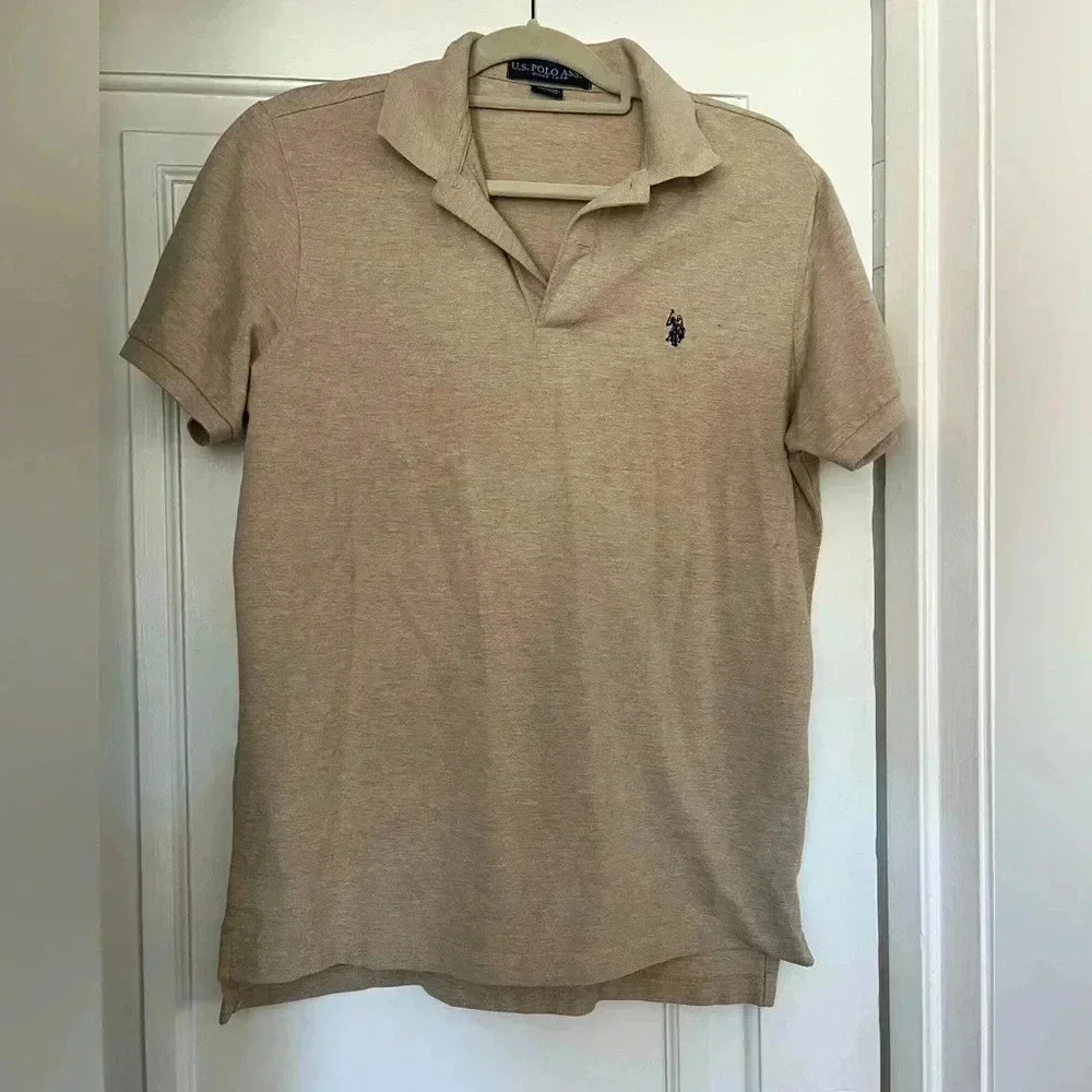 U.S. Polo Assn. Men’s Beige Polo Shirt M 80% Cotton Casual Classic